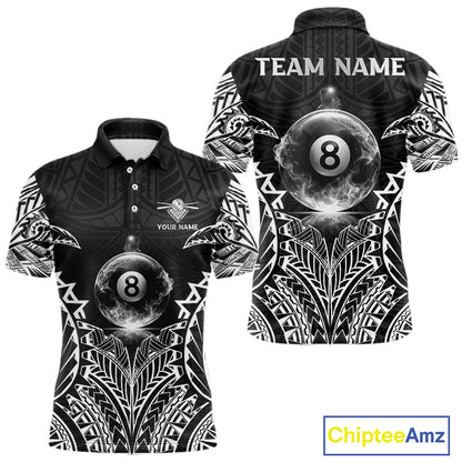 White Tribal Smoke 8 Ball Pool Men Polo & 1/4-Zip Shirt Personalized 3D Ball Billiard Gifts NYN2426