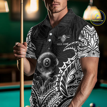 White Tribal Smoke 8 Ball Pool Men Polo & 1/4-Zip Shirt Personalized 3D Ball Billiard Gifts NYN2426