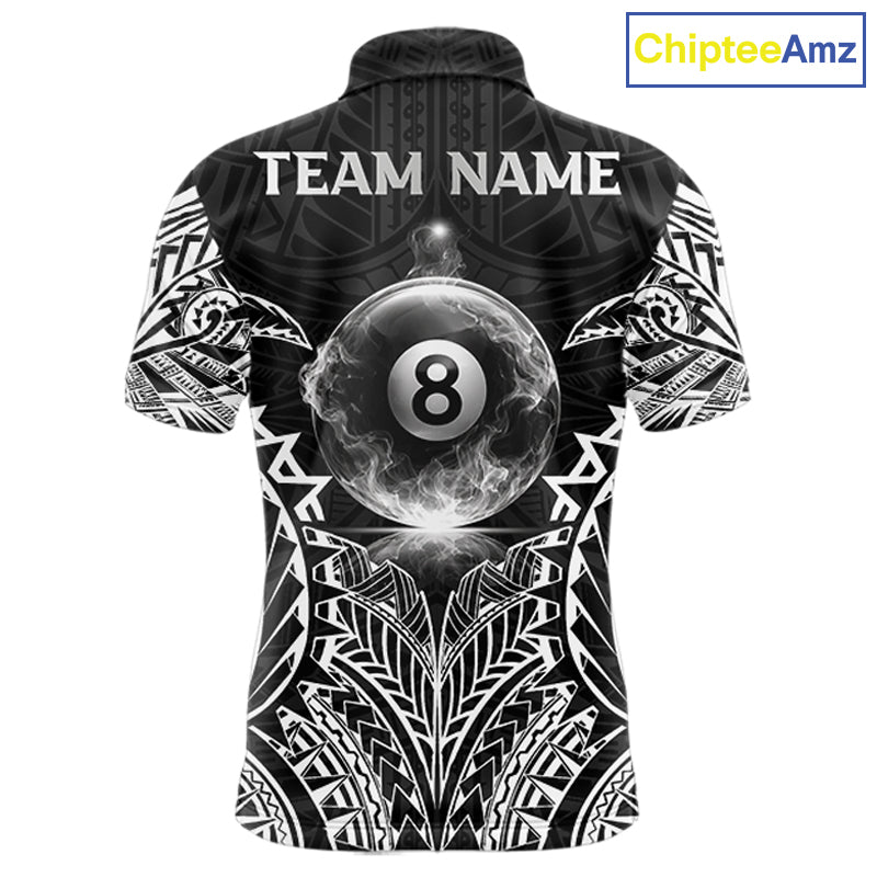 White Tribal Smoke 8 Ball Pool Men Polo & 1/4-Zip Shirt Personalized 3D Ball Billiard Gifts NYN2426