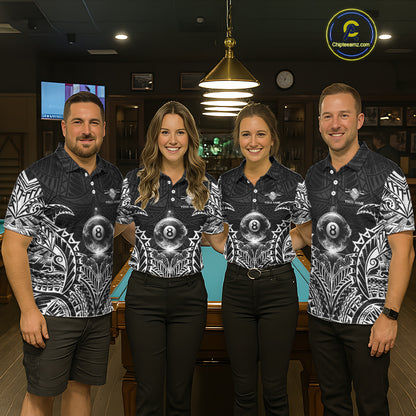 White Tribal Smoke 8 Ball Pool Women Polo & 1/4-Zip Shirt Personalized 3D Ball Billiard Gifts NYN2426