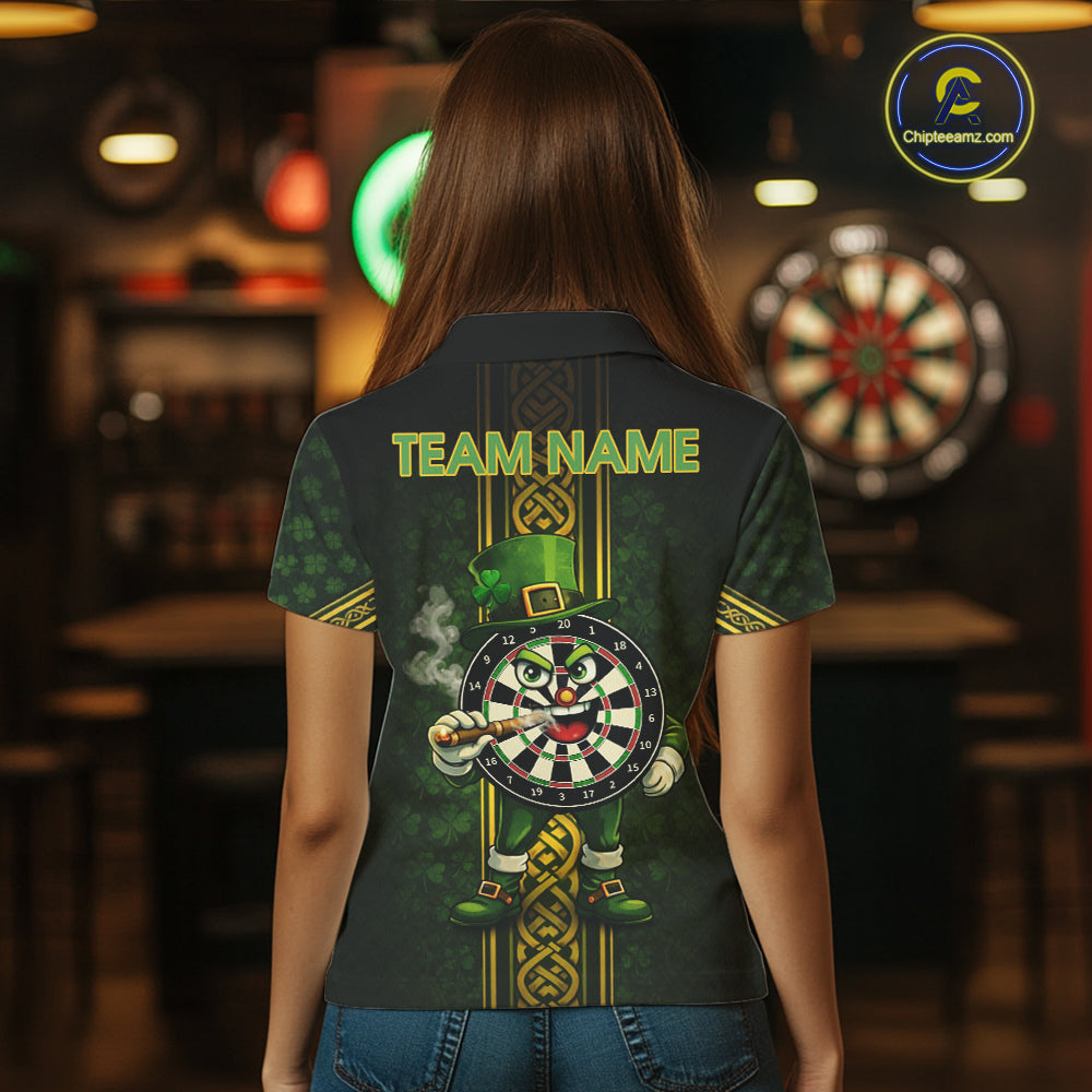 Funny Smoking Dartboard St Patrick's Day Darts Polo Shirt For Women Custom Dart League Shirt NYN2656