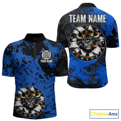 Personalized Black & Grunge Crown Blue Funny Bull Cracked Darts Shirts For Men Dart Team Jerseys NYN2817