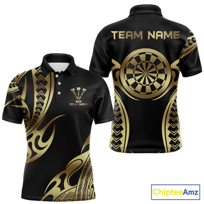 Custom Black & Light Gold Dartboard & Arrow Darts Polo & 1/4-Zip Shirts For Men Dart Team Jerseys NYN2819