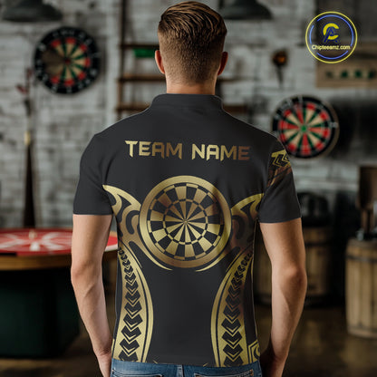 Custom Black & Light Gold Dartboard & Arrow Darts Polo & 1/4-Zip Shirts For Men Dart Team Jerseys NYN2819