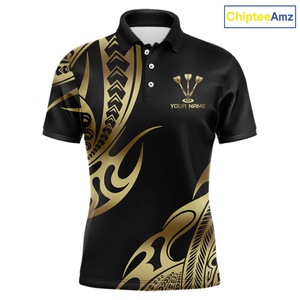 Custom Black & Light Gold Dartboard & Arrow Darts Polo & 1/4-Zip Shirts For Men Dart Team Jerseys NYN2819