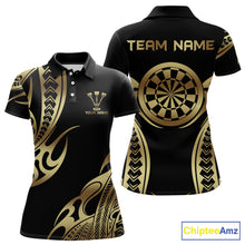 Load image into Gallery viewer, Custom Black &amp; Light Gold Dartboard &amp; Arrow Darts Polo &amp; 1/4-Zip Shirts For Women  Dart Team Jerseys NYN2819