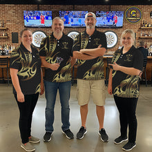 Load image into Gallery viewer, Custom Black &amp; Light Gold Dartboard &amp; Arrow Darts Polo &amp; 1/4-Zip Shirts For Women  Dart Team Jerseys NYN2819