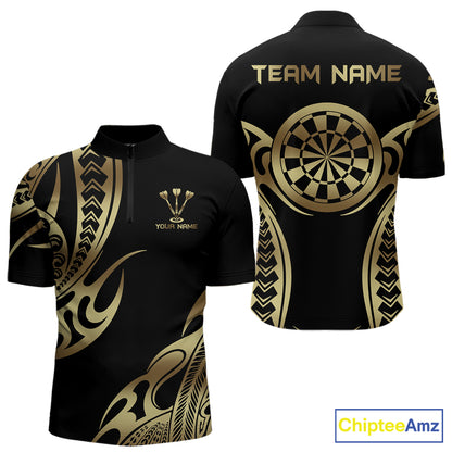 Custom Black & Light Gold Dartboard & Arrow Darts Polo & 1/4-Zip Shirts For Men Dart Team Jerseys NYN2819