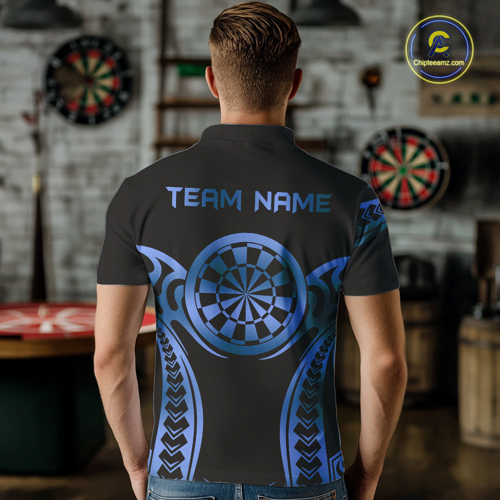 Custom Black & Light Blue Dartboard & Arrow Darts Polo & 1/4-Zip Shirts For Men Dart Team Jerseys NYN2820