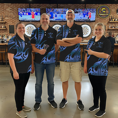 Custom Black & Light Blue Dartboard & Arrow Darts Polo & 1/4-Zip Shirts For Men Dart Team Jerseys NYN2820