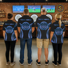 Load image into Gallery viewer, Custom Black &amp; Light Blue Dartboard &amp; Arrow Darts Polo &amp; 1/4-Zip Shirts For Women Dart Team Jerseys NYN2820