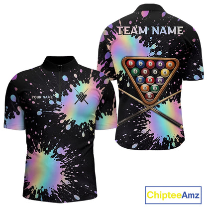 Holographic Rainbow Pool Billiard Shirts For Men Custom Flame 8 Ball Pool Billiard Team Jerseys NYN3016