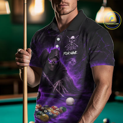 Grim Reaper Plays Billiard Pool Men Billiard Shirts Custom Flame Skull 8 Ball Billiard Team Attire NYN3017