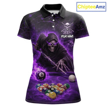 Load image into Gallery viewer, Grim Reaper Plays Billiard Pool Women Billiard Shirts Custom Flame Skull 8 Ball Billiard Team Attire NYN3017