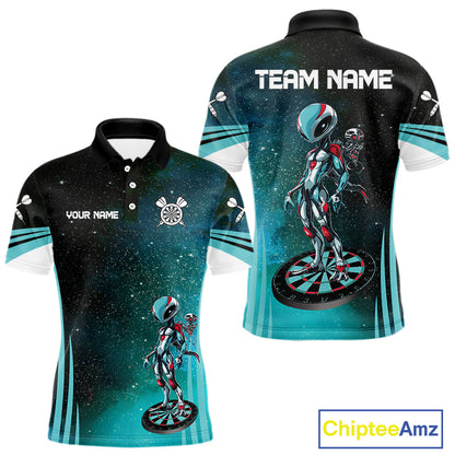 Turquoise Pattern Alien And Dartboards Custom Dart Shirts For Men, Dart Jerseys NYN0239
