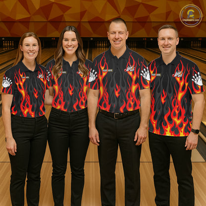 Personalized Funny Cat Firefighter Fire Flame Women Bowling Shirt Custom Team Shirts For Bowlers NYN3191