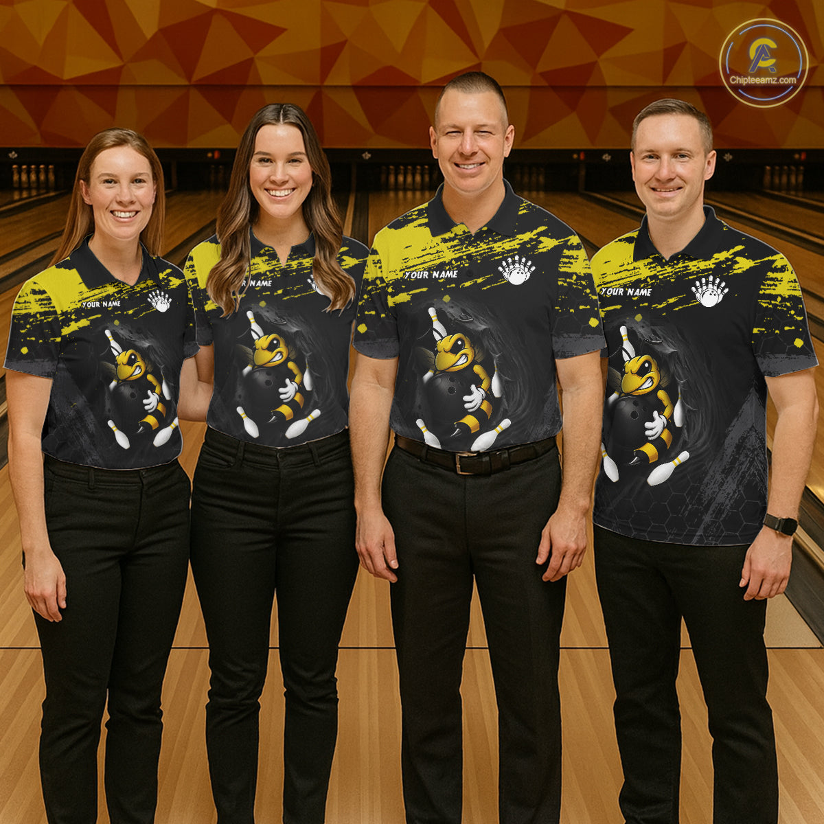 Custom Angry Bee Bowling Shirt Funny Bowling Team League Yellow Grunge Bowling Jersey For Men  NYN3193