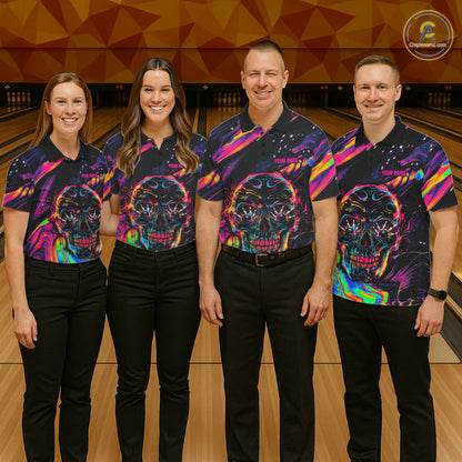Custom Skull Holographic Bowling Shirt Bowling Team League Colorful Splatter Bowling Shirt For Women NYN3194