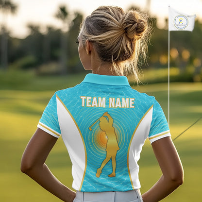 White, Gold And Blue Ocean Golf Polo Shirts For Women Custom Summer Golf Team Jersey, Golf Gifts NYN4032
