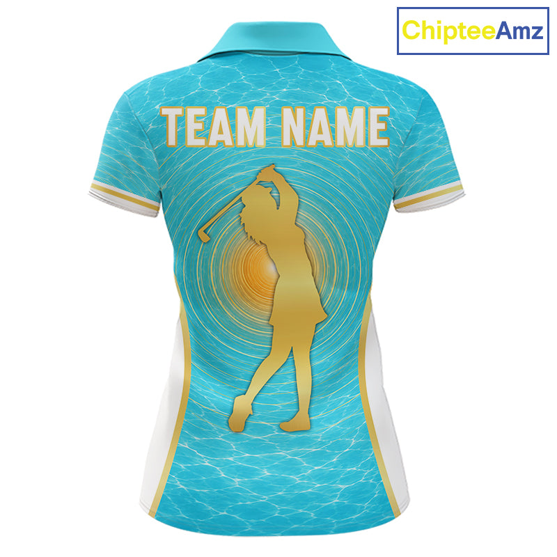 White, Gold And Blue Ocean Golf Polo Shirts For Women Custom Summer Golf Team Jersey, Golf Gifts NYN4032