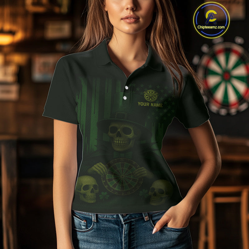 Custom Skull Shamrock Dartboard Patrick's Day Dart Polo Shirt For Women Patrick Dart Jersey NYN1359