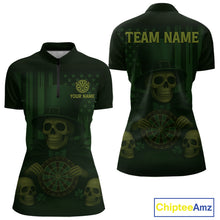 Load image into Gallery viewer, Custom Skull Shamrock Dartboard Patrick's Day Dart 1/4-Zip Shirt For Women Patrick Dart Jersey NYN1359