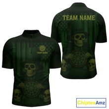 Load image into Gallery viewer, Custom Skull Shamrock Dartboard Patrick's Day Dart 1/4-Zip Shirt For Men Patrick Dart Jersey NYN1359