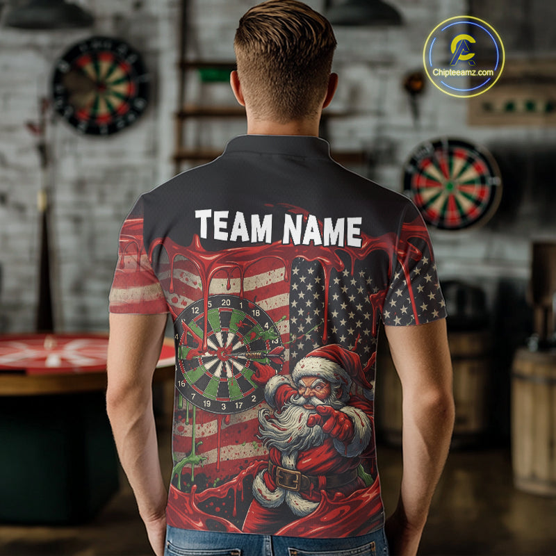 Custom Santa Dripping Dartboard Christmas Men Darts Polo Shirt US Flag Xmas Dart Jerseys NYN1912