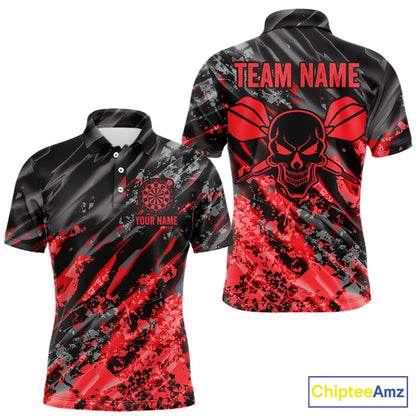 Custom Streaks Red And Grey Skull Men Darts Polo Team Shirt Skull Dart League Jerseys NYN2179