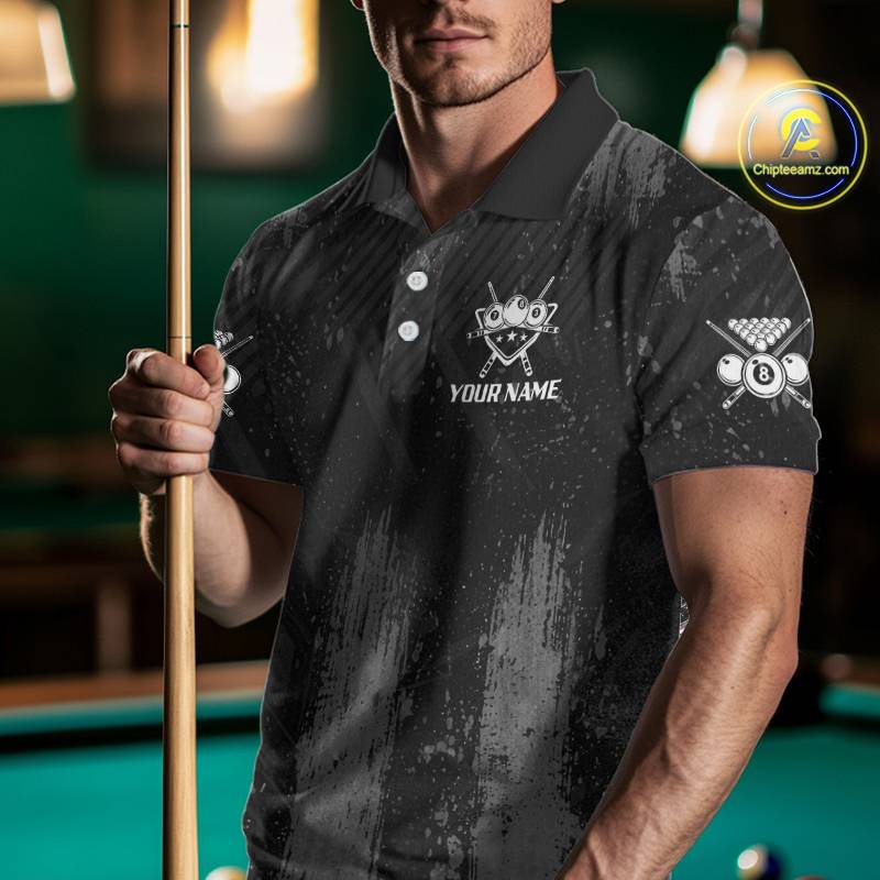Grey Grunge Ball Pool Men Billiard Polo & 1/4-Zip Shirt Custom 8 Balls Billiard Team Jerseys NYN2443