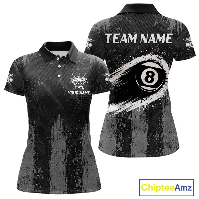 Grey Grunge Ball Pool Women Billiard Polo & 1/4-Zip Shirt Custom 8 Balls Billiard Team Jerseys NYN2443