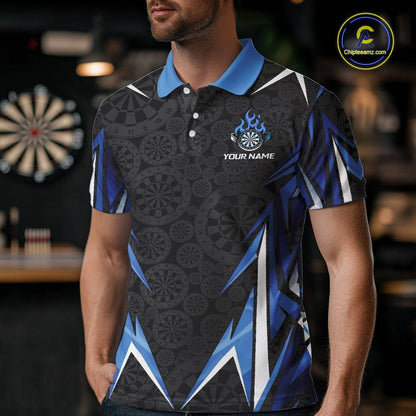 Black And Blue Flames Dartboard Men Darts Polo Shirts Custom Fire Flame Dart Team Jerseys NYN2445