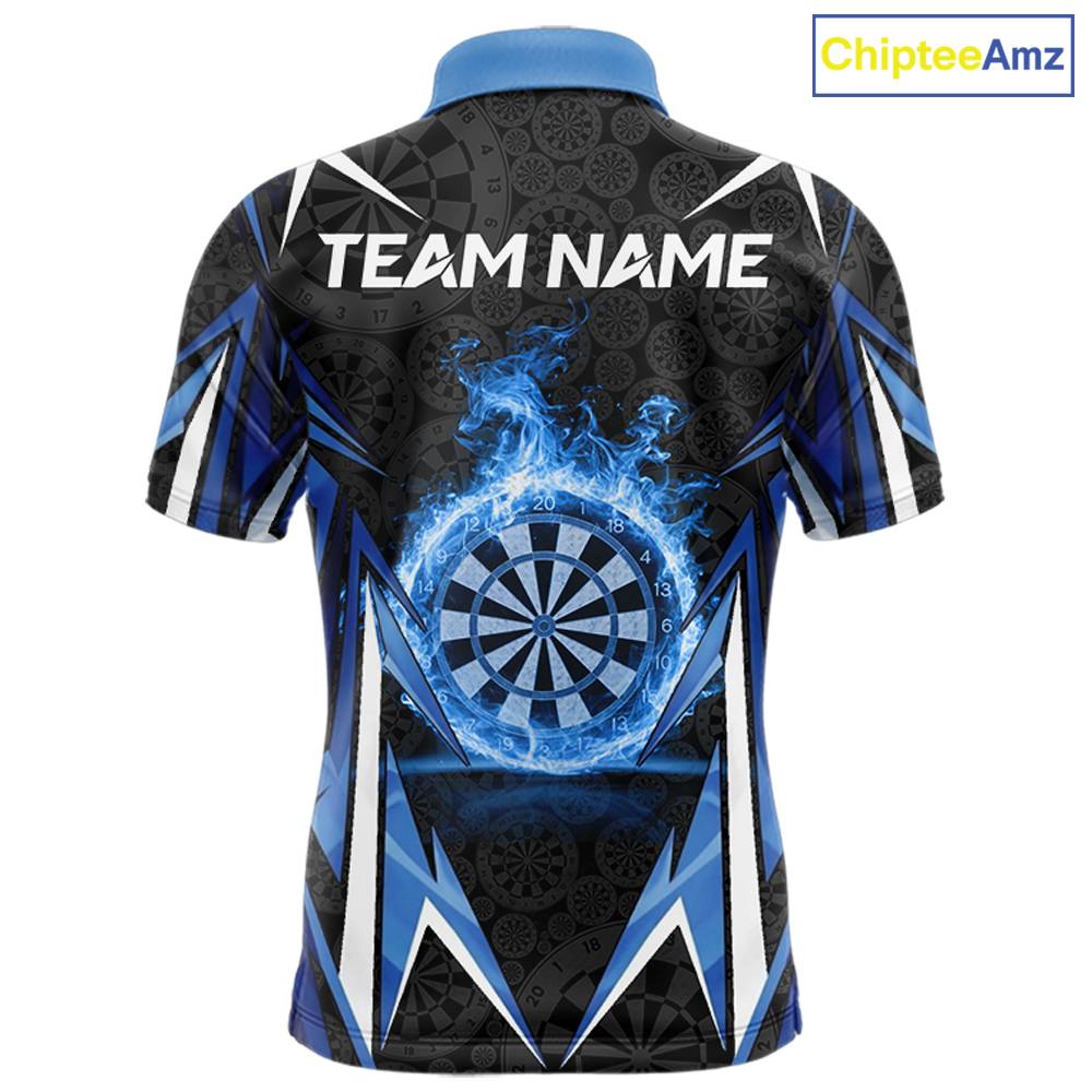 Black And Blue Flames Dartboard Men Darts Polo Shirts Custom Fire Flame Dart Team Jerseys NYN2445
