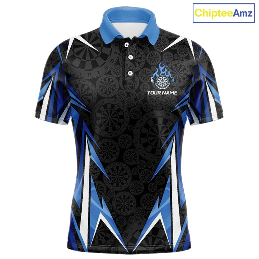 Black And Blue Flames Dartboard Men Darts Polo Shirts Custom Fire Flame Dart Team Jerseys NYN2445