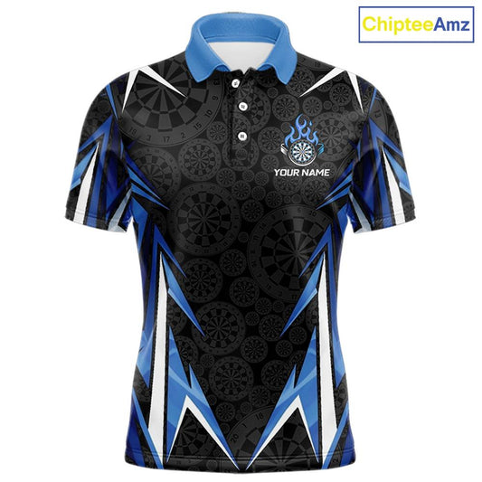 Black And Blue Flames Dartboard Men Darts Polo Shirts Custom Fire Flame Dart Team Jerseys NYN2445