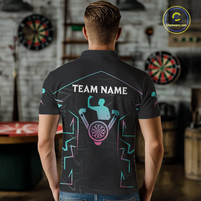 Blue And Pink Lines Human Plays Darts Polo Shirts For Men Personalized Dart Team Jerseys NYN2448