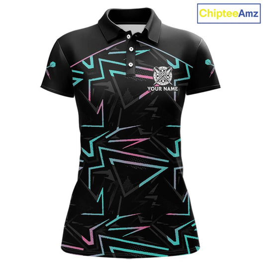 Blue And Pink Lines Human Plays Darts Polo Shirts For Women Personalized Dart Team Jerseys NYN2448