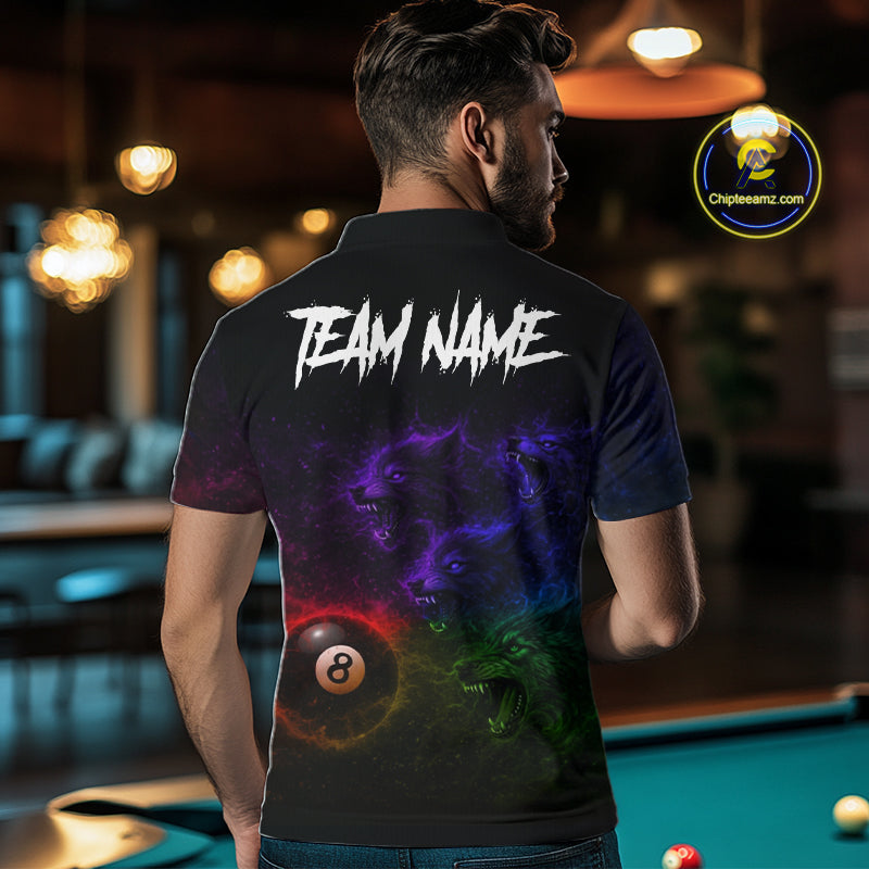 Horror Wolfs Colorful Flames Smoke Pool 8 Ball Men Billiard Shirt Custom Ball Billiard Team Attire NYN2664