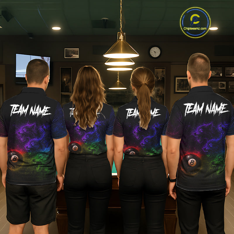 Horror Wolfs Colorful Flames Smoke Pool 8 Ball Men Billiard Shirt Custom Ball Billiard Team Attire NYN2664