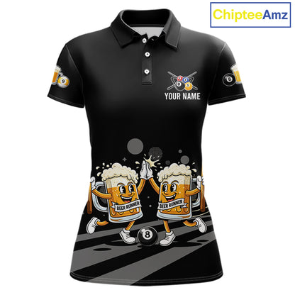 Funny Beer Couple Play Pool 8 Ball Women's Billiard Team Shirt Custom Billiard Polo & 1/4 Zip Attire NYN2666