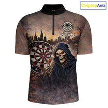 Load image into Gallery viewer, Graffiti Grunge Grim Reaper Red Dartboard Dart 1/4-Zip Shirts For Men Custom Dart Team Shirts NYN2674