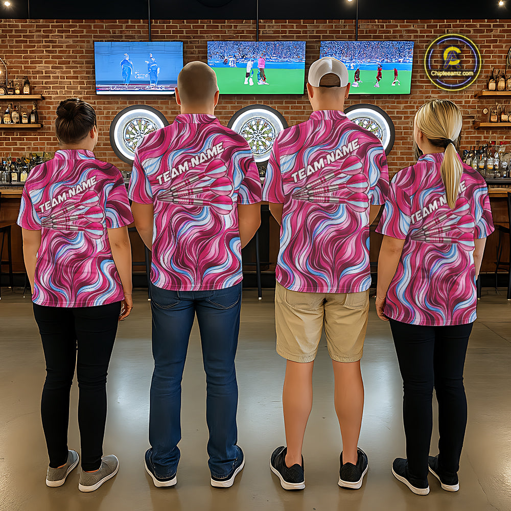 Custom Pink Blue Paint Dartboard & Arrow Polo & Quarter-Zip Shirt For Men Outfits Dart Jerseys NYN2825