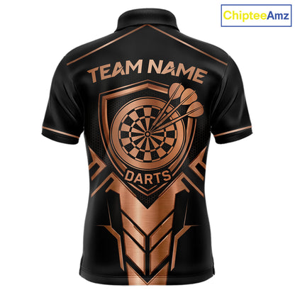Black And Metallic Copper Darts Polo & 1/4-Zip Shirt For Men Custom Outfits Team Darts Jersey NYN3040