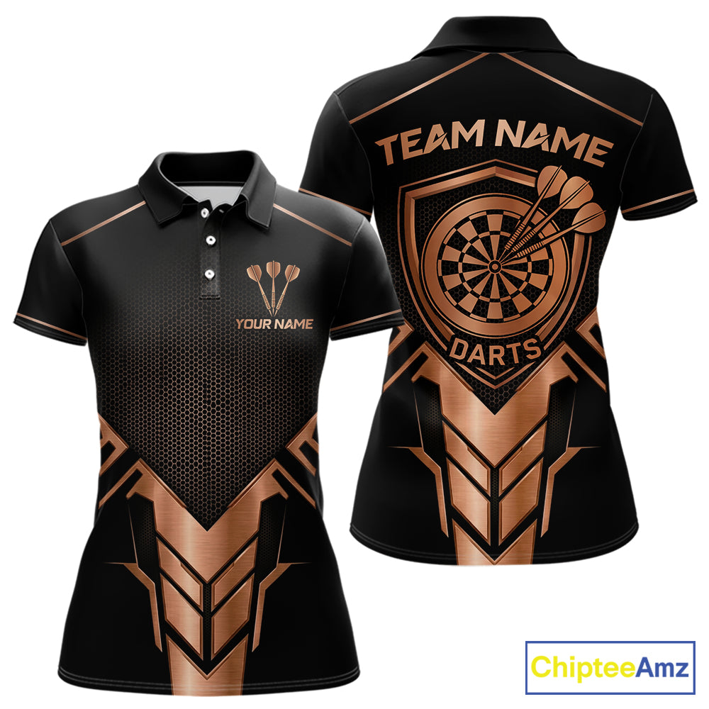 Black And Metallic Copper Darts Polo & 1/4-Zip Shirt For Women Custom Outfits Team Darts Jersey NYN3040