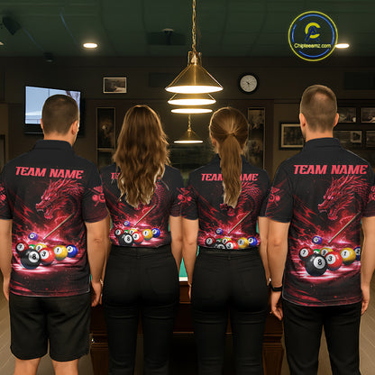 Red Funny Dragon Thunder Ball Pool Billiard Team Shirt For Men Custom Billiards Ball Attire NYN3041