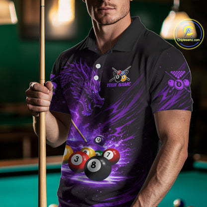 Purple Funny Dragon Thunder Ball Pool Billiard Team Shirt For Men Custom Billiards Ball Attire NYN3042