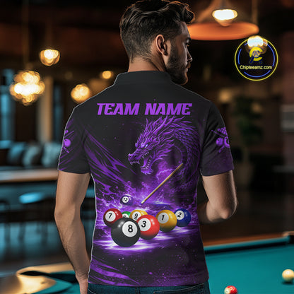 Purple Funny Dragon Thunder Ball Pool Billiard Team Shirt For Men Custom Billiards Ball Attire NYN3042