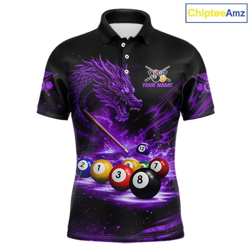 Purple Funny Dragon Thunder Ball Pool Billiard Team Shirt For Men Custom Billiards Ball Attire NYN3042