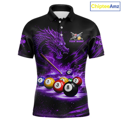 Purple Funny Dragon Thunder Ball Pool Billiard Team Shirt For Men Custom Billiards Ball Attire NYN3042