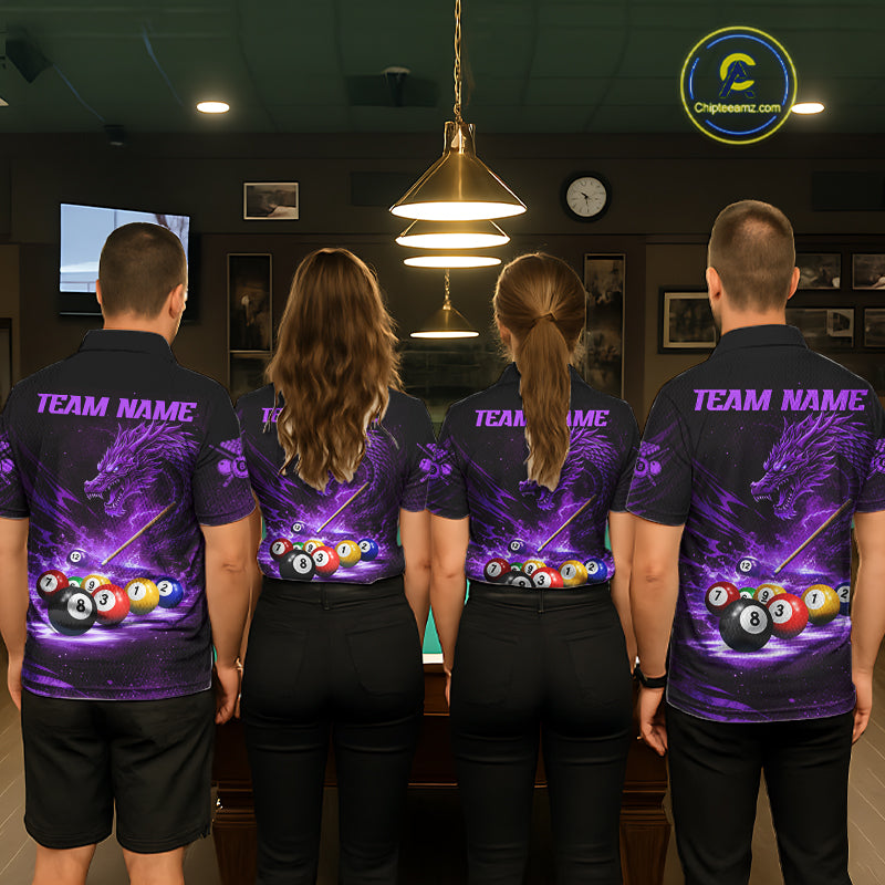 Purple Funny Dragon Thunder Ball Pool Billiard Team Shirt For Women Custom Billiards Ball Attire NYN3042